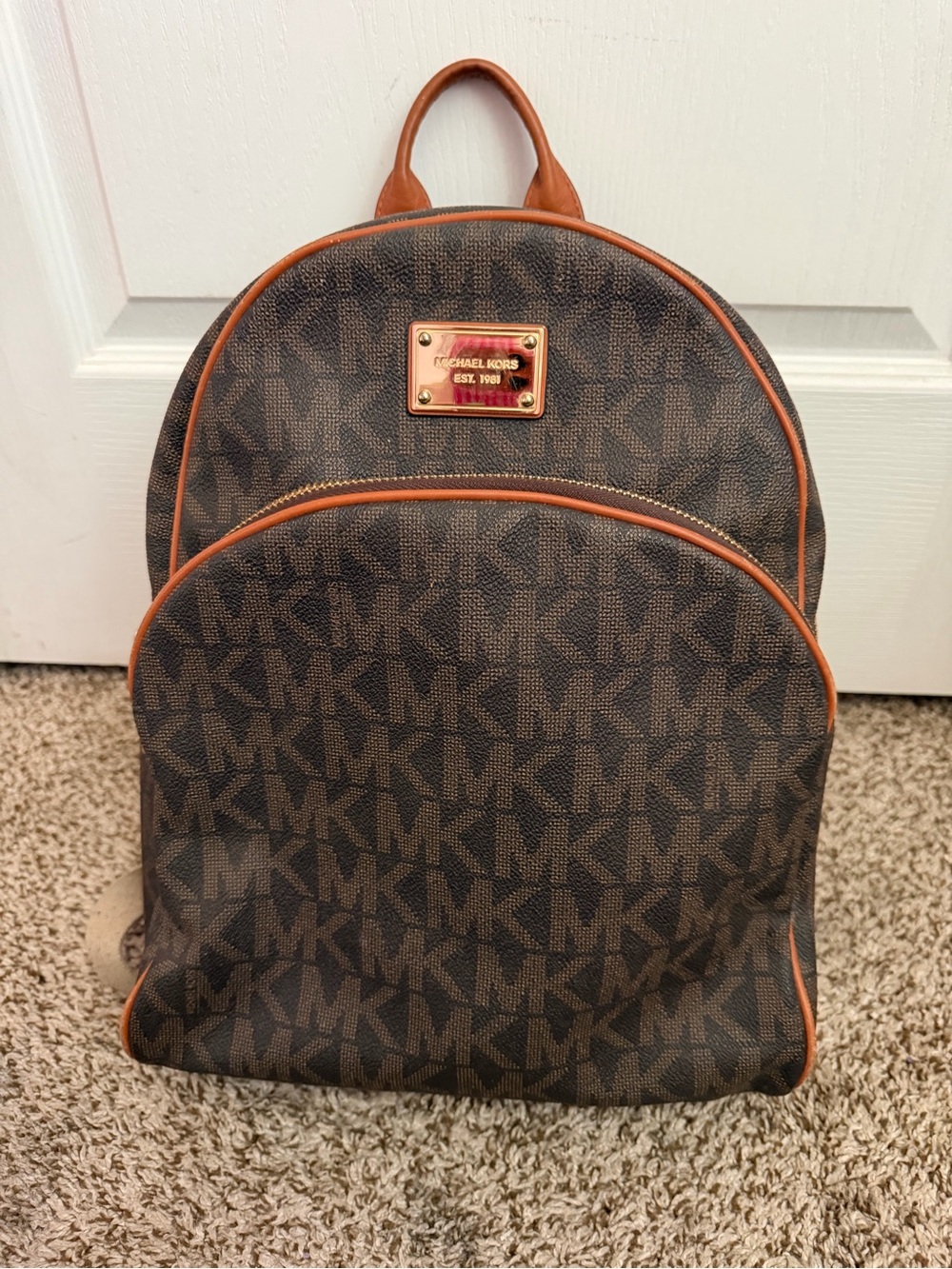 Michael Kors Signature Brown Backpack | Full Size | MK Logo Print